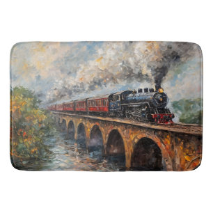 Tapis De Bain Train à vapeur sur un pont - Peinture à l'huile