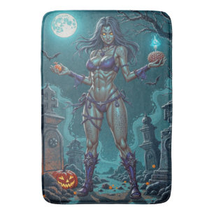 Tapis De Bain Traite d'Halloween ou ami Zombie w Cerveau