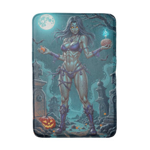 Tapis De Bain Traite d'Halloween ou ami Zombie w Cerveau