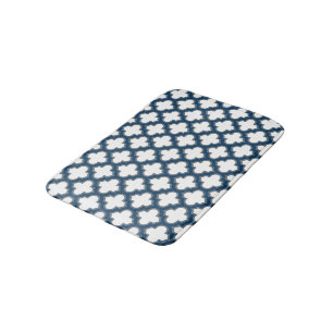 Tapis De Bain Trellis bleu blanc et marine, treillis, Quatrefoil