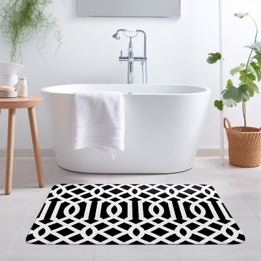 Tapis De Bain Trellis noir et blanc | Couleurs modifiables