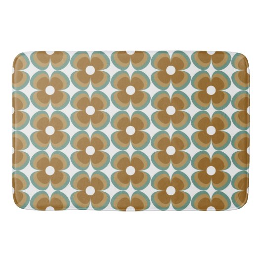 Tapis De Bain Trendy Teal Caramel Retro Groovy Flowers Seamless (Devant)