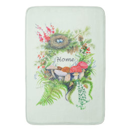 Tapis De Bain Trésors boisés Aquarelle botanique Wreath