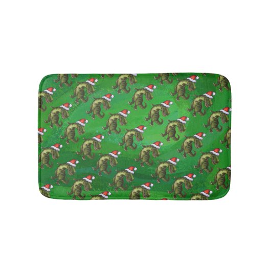 Tapis De Bain TRex à Santa Hat sur Green (Devant)