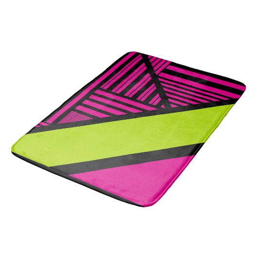 Tapis De Bain Triangle rayures en vert citron, rose chaud et noi (Angle)