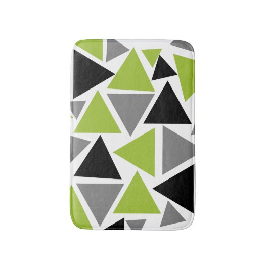 Tapis De Bain Triangles aléatoires Lime Vert Gris noir sur blanc (Devant (Vertical))