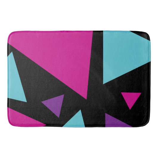 Tapis De Bain Triangles en rose, violet, bleu et noir (Devant)