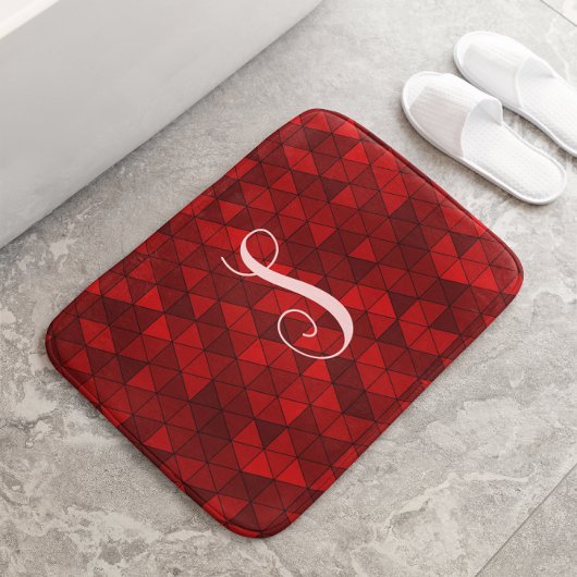 Tapis De Bain Triangles géométriques rouges modernes Monogramme 