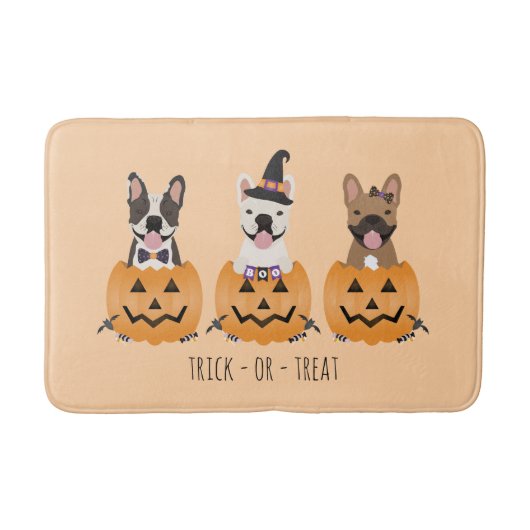 Tapis De Bain Trick Ou Treat French Buldogs Citrouille (Devant)