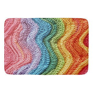 Tapis De Bain Tricot Bohème Rayé Coloré, Ambiance Cosy et Artisa