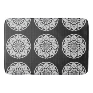 Tapis De Bain Tricot Star Mandala noir et blanc