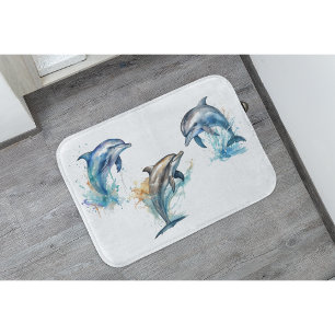 Tapis De Bain Trio de dauphins à l'aquarelle