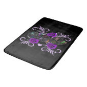 Tapis De Bain Triple Jour Noir Des Crânes Morts Roses Violets (Angle)