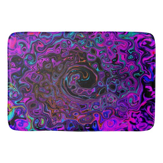 Tapis De Bain Trippy Black et Magenta Retro Liquid Swirl (Devant)