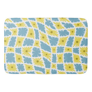 Tapis De Bain Trippy super Wavy 60s Flower Checks Jaune Bleu