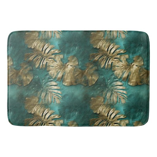 Tapis De Bain Tropical Gold Emerald Feuilles verts (Devant)