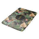 Tapis De Bain Tropical Green Palm Feuilles Monogramme Black Bath (Angle)