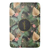 Tapis De Bain Tropical Green Palm Feuilles Monogramme Black Bath (devant Vertical)