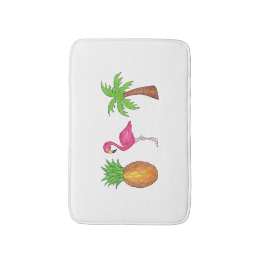 Tapis De Bain Tropical Print Palm Tree Ananas Flamant rose rose (Devant (Vertical))