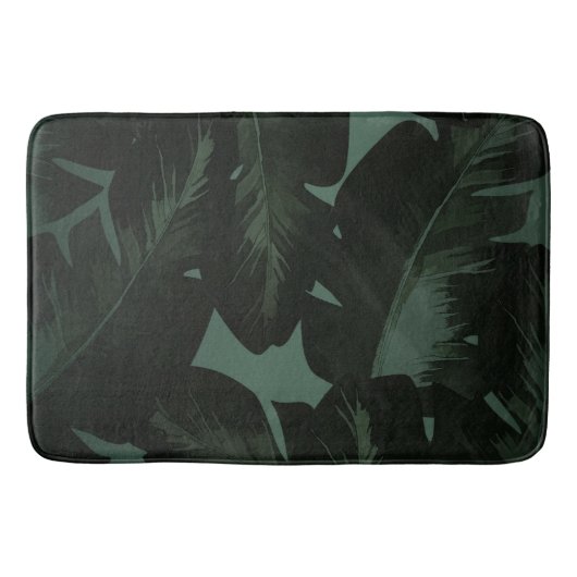 Tapis De Bain Tropique Feuille de palme vert foncé et noir (Devant)