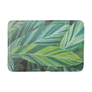 Tapis De Bain Tropiques de feuillage vert rayé Feuilles tropicau