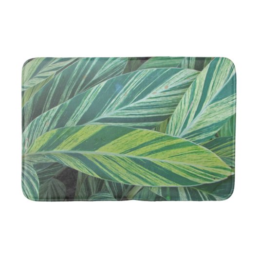 Tapis De Bain Tropiques de feuillage vert rayé Feuilles tropicau (Devant)