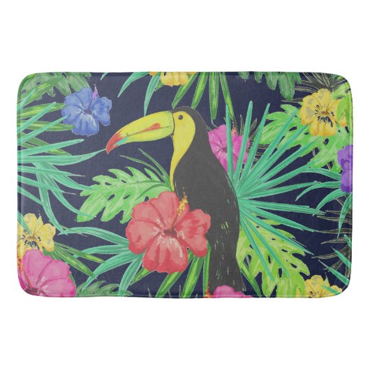 Tapis De Bain Tucan tropical et forêt tropicale Feuille (Devant)
