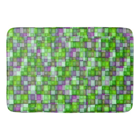 Tapis De Bain Tuiles de mosaïque d'aquarelle vert clair et (Devant)