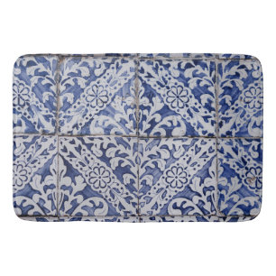 Tapis De Bain Tuiles portugaises - Azulejo Floral bleu et blanc
