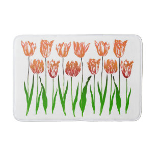 Tapis De Bain Tulip Garden Imprimer en Coral Orange et Vert