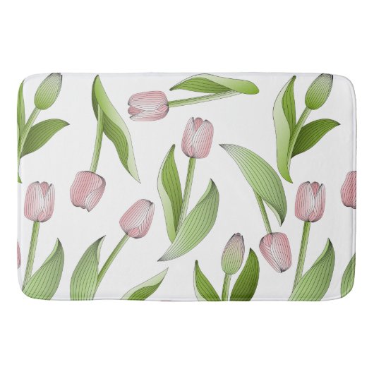 Tapis De Bain Tulipe Florale Rose Moderne (Devant)