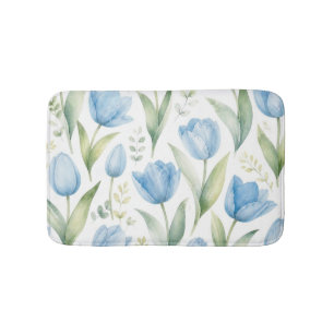 Tapis De Bain Tulipes Bleues Peinture Florale Aquarelle Botaniqu