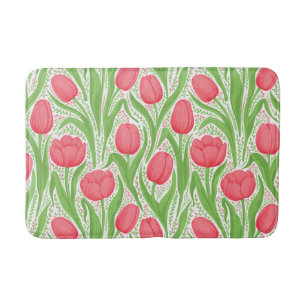 Tapis De Bain Tulipes en rouge et vert