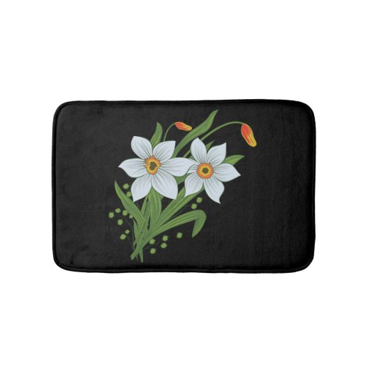 Tapis De Bain Tulipes et jonquilles Fleurs Arrière - plan noir (Devant)