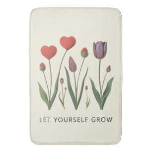 Tapis De Bain Tulipes Florales en Forme de Cœur Citation Laissez