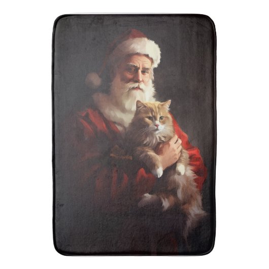 Tapis De Bain Turc Angora Chat Santa Claus Festif Noël (devant Vertical)
