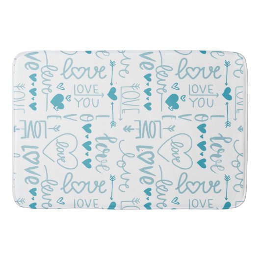 Tapis De Bain Turquoise Amour Moderne et Cœurs (Devant)