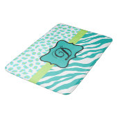 Tapis De Bain Turquoise Bleu Blanc Zèbre Léopard Monogramme de p (Angle)