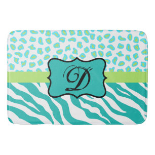 Tapis De Bain Turquoise Bleu Blanc Zèbre Léopard Monogramme de p
