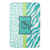 Tapis De Bain Turquoise Bleu Blanc Zèbre Léopard Monogramme de p (devant Vertical)
