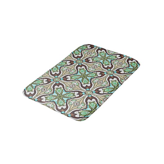 Tapis De Bain Turquoise Bleu Brown Retro Nouveau Déco Motif (Angle)