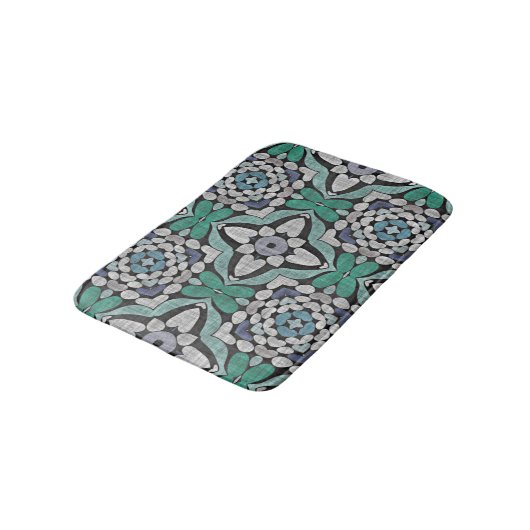 Tapis De Bain Turquoise Bleu Vert Turquoise Ornat Art Ethnique M (Angle)