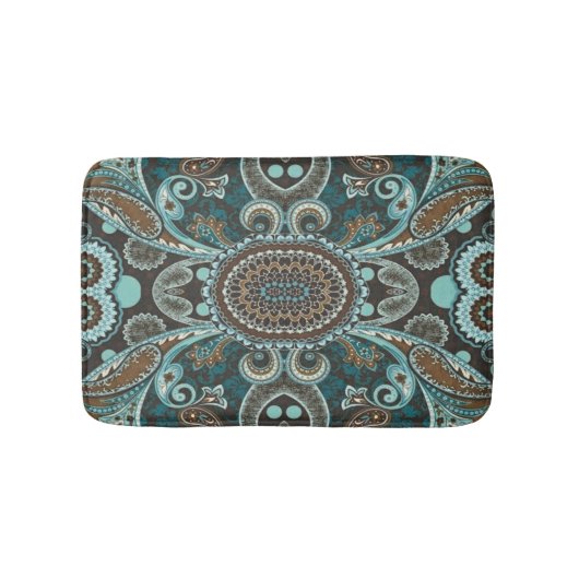 Tapis De Bain Turquoise Brown Paisley Full (Devant)