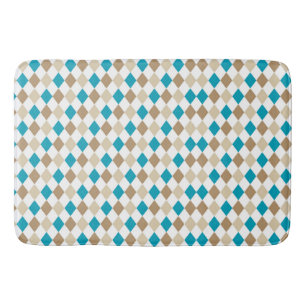 TAPIS DE BAIN TURQUOISE BROWN TAN DIAMOND MOTIF
