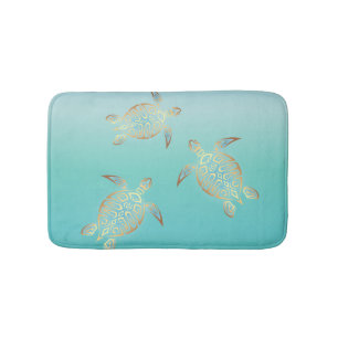 Tapis De Bain Turquoise d'or Turquoise Turtles Côtes Maritime