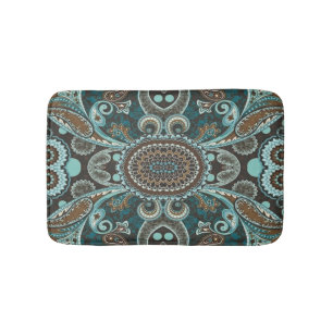 Tapis De Bain Turquoise et Brown Vintage Paisley Full