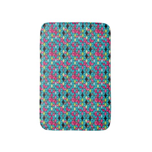 Tapis De Bain Turquoise et motif rose de cube (Devant (Vertical))