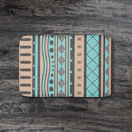 Tapis De Bain Turquoise Et Peach Motif Aztec