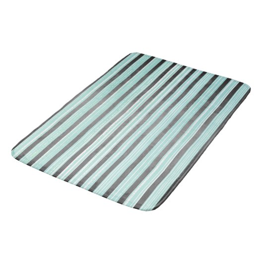 Tapis De Bain Turquoise, gris et blanc (Angle)