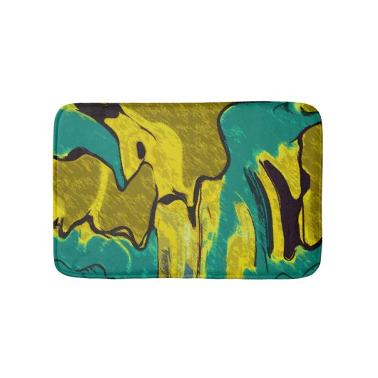 Tapis De Bain Turquoise jaune moutarde Abstrait (Devant)